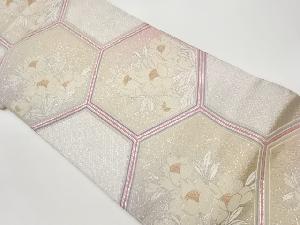 リサイクル　佐賀錦亀甲に草花模様織出し袋帯